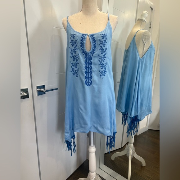 Blue Embroidered High Low Dress - Picture 1 of 15